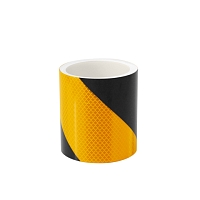 Vysoce reflexní výstražná páska, levá, černá/žlutá, 10 cm × 25 m